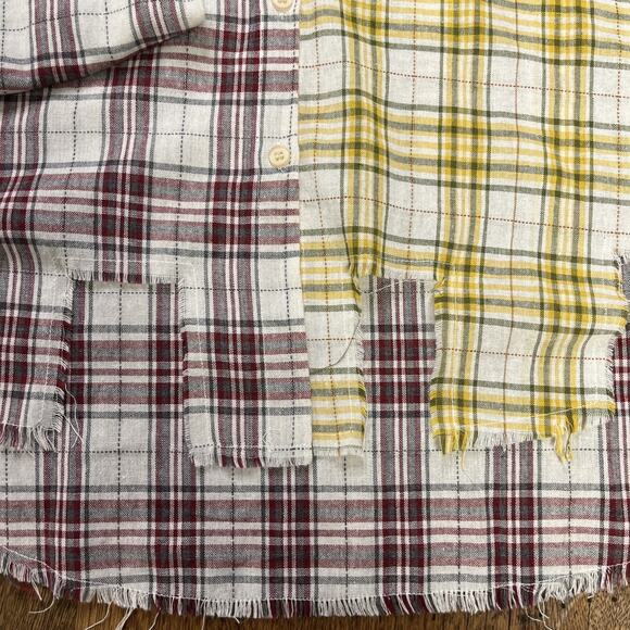 POL womens sz large long sleeve top raw edges red yellow plaid button up shirt - Picture 4 of 7